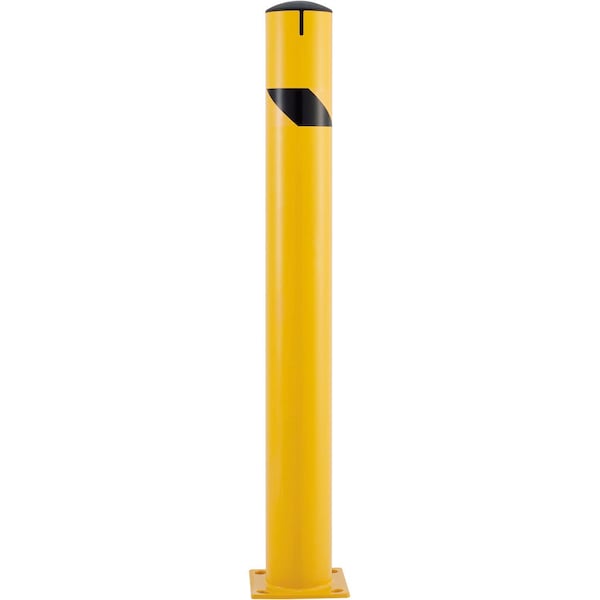 Global Industrial Steel Bollard w/Chain Slots & Removable Cap, 5-1/2Dia. x 48H, Yellow 670534M - main
